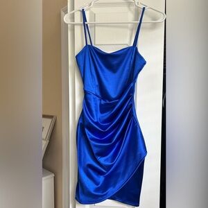 Windsor royal blue satin pleat mini dress